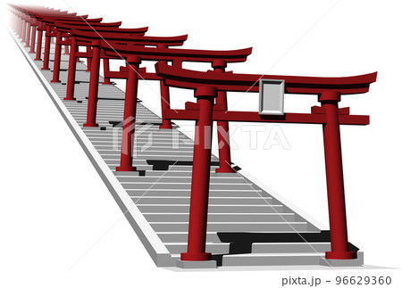 神社の赤い鳥居が連なる光景が美しい。背景透明イラスト 96629360
