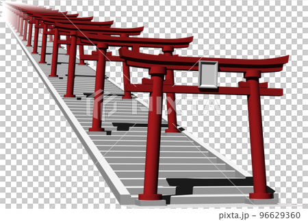 神社の赤い鳥居が連なる光景が美しい。背景透明イラスト 96629360