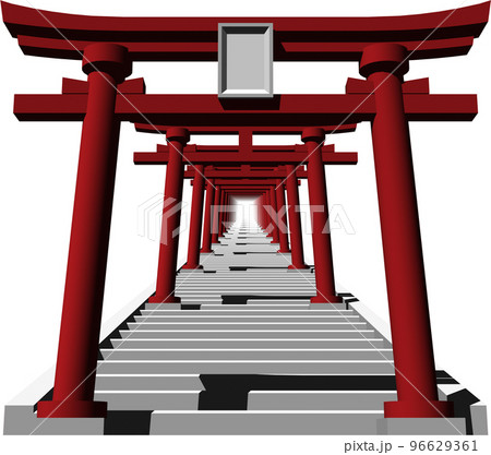 神社の赤い鳥居が連なる光景が美しい。背景透明イラスト 96629361