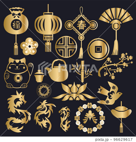 Chinese traditional ornaments, collection of oriental new year symbol Chinese traditional ornaments, collection of oriental new year symbol 96629617