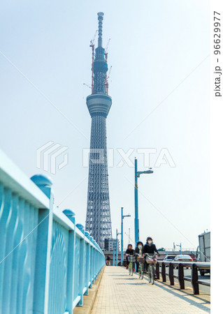 「東京都」言問橋から眺める建設中の東京スカイツリー 96629977