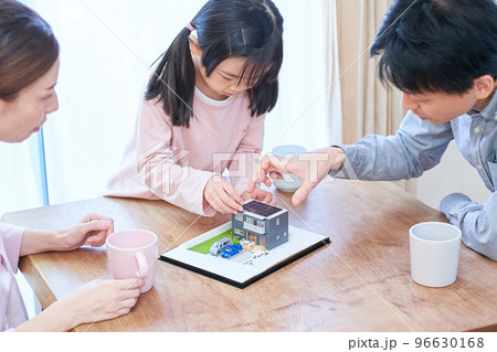 戸建の模型を見ながら話し合う家族 戸建の模型を見ながら話し合う家族 96630168