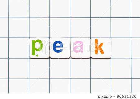 Colorful tile letter in word peak on white grid background 96631320
