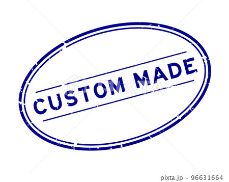 Grunge blue custom made word oval rubber seal stamp on white background 96631664