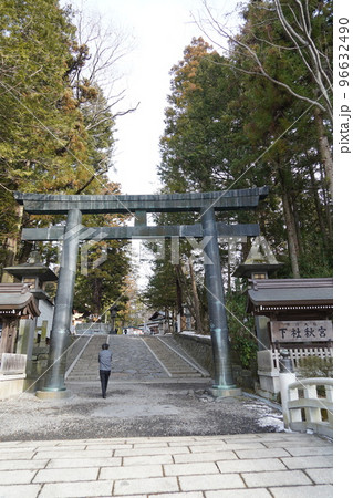 諏訪大社(下社)には本殿がありません。代わりに春宮ではスギの古木を、ご神木としています。 諏訪大社(下社)には本殿がありません。代わりに春宮ではスギの古木を、ご神木としています。 96632490