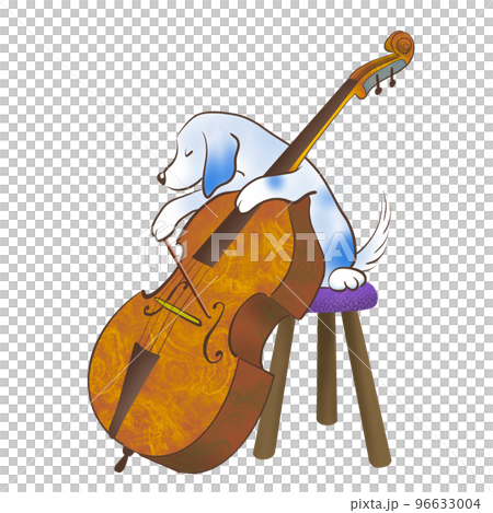快樂地演奏低音提琴的狗的插圖 96633004