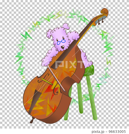 快樂地演奏低音提琴的狗的插圖 96633005