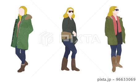 冬のファッショナブルな女性のイラストセット 冬のファッショナブルな女性のイラストセット 96633069