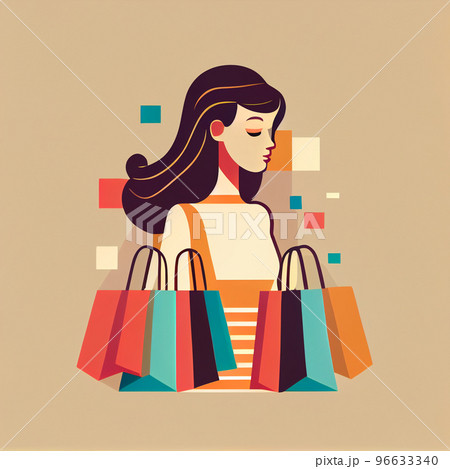 Flat woman holding shopping bags cartoon wallpaper. Modern design for shopping online Website design Flat woman holding shopping bags cartoon wallpaper. Modern design for shopping online Website design 96633340