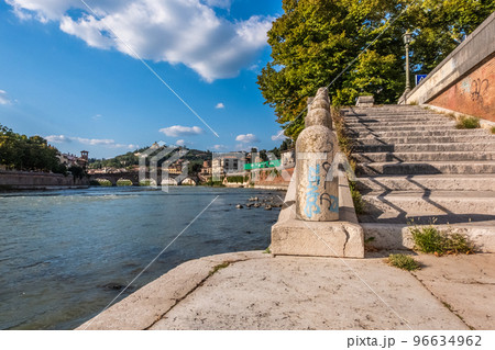 Verona river and stairs to get to the shore 96634962