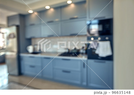 blurred image of modern kitchen interior for background 96635148