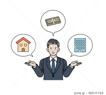住宅ローンや不動産について説明するスーツ姿の男性 住宅ローンや不動産について説明するスーツ姿の男性 96635768