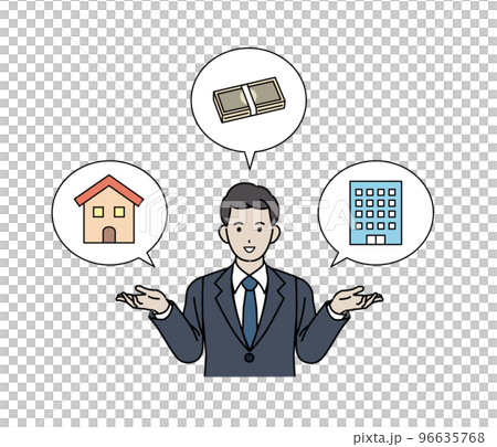 住宅ローンや不動産について説明するスーツ姿の男性 住宅ローンや不動産について説明するスーツ姿の男性 96635768