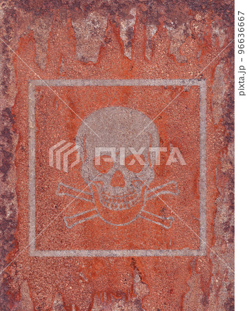 Acute toxicity.Hazard symbol.Mark from an old sticker on a rusty metal surface. Acute toxicity.Hazard symbol.Mark from an old sticker on a rusty metal surface. 96636667