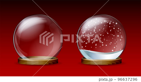Empty transparent Snow globe and Glass Globe with christmas white snow Empty transparent Snow globe and Glass Globe with christmas white snow 96637296