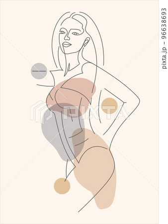 Young woman linear minimalist drawing poster. Young woman linear minimalist drawing poster. 96638693