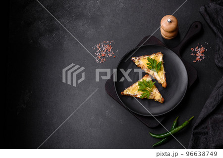 Tasty sandwich with crunchy toast with egg and cheese Tasty sandwich with crunchy toast with egg and cheese 96638749