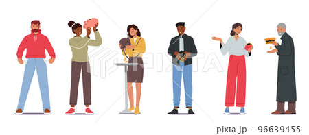 Upset People With No Money, Bankruptcy Concept. Poor Men And Women With Empty Pockets. Frustrated Characters 96639455