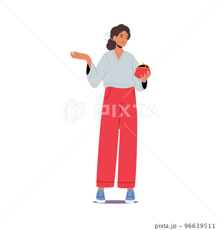 Poor Woman with Open Empty Wallet In Hand. No Money, Financial Problem, Bankruptcy Concept. Jobless Female Character 96639511
