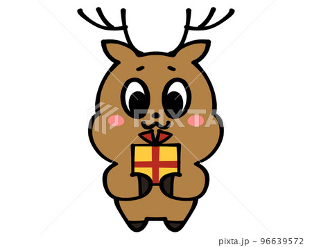 高圧的にプレゼントを渡すトナカイのイラスト素材 96639572