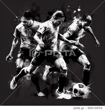 football action scene with competing soccer players 96639950