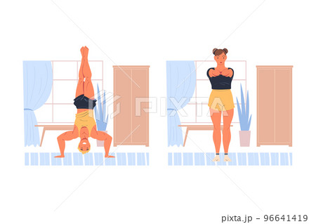Man and Woman Character Doing Sport at Home Vector Set Man and Woman Character Doing Sport at Home Vector Set 96641419