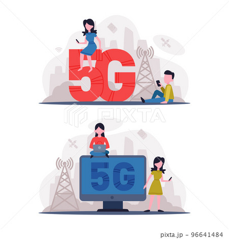 5G Network Wireless Technology with Man and Woman Using High-speed Internet Vector Set 5G Network Wireless Technology with Man and Woman Using High-speed Internet Vector Set 96641484