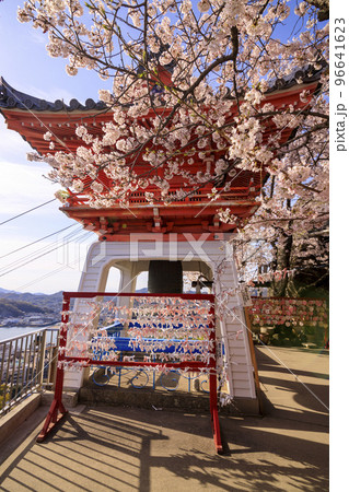 春の尾道千光寺の鐘楼と桜 春の尾道千光寺の鐘楼と桜 96641623