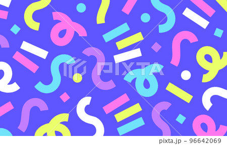 明るいネオンカラーのメンフィスデザイン。若々しくポップな印象のベクターイラスト背景素材。 96642069