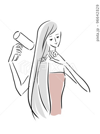 ドライヤー　女性　余白　美容　ヘアケア　ロングヘア 96642829