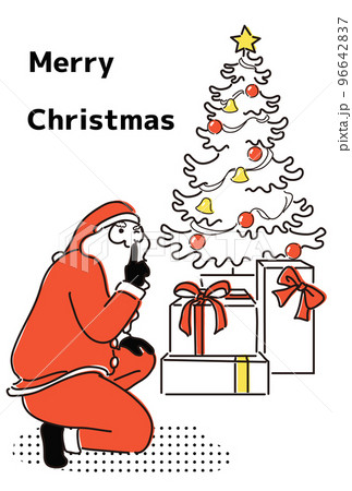 子供が眠っている真夜中にプレゼントを届けにきたサンタクロースとクリスマスツリーのイラスト 子供が眠っている真夜中にプレゼントを届けにきたサンタクロースとクリスマスツリーのイラスト 96642837