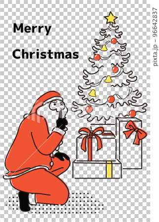 子供が眠っている真夜中にプレゼントを届けにきたサンタクロースとクリスマスツリーのイラスト 子供が眠っている真夜中にプレゼントを届けにきたサンタクロースとクリスマスツリーのイラスト 96642837