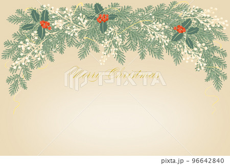 クリスマスの伝統的な植物を使ったガーランドのポストカード用のイラスト 96642840