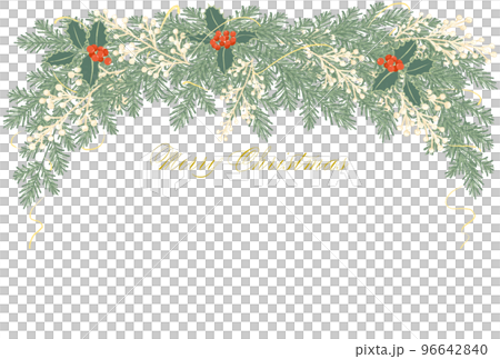 クリスマスの伝統的な植物を使ったガーランドのポストカード用のイラスト 96642840