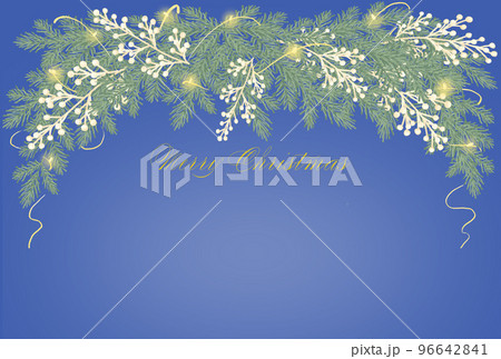 クリスマスの伝統的な植物を使ったガーランドのポストカード用のイラスト 96642841