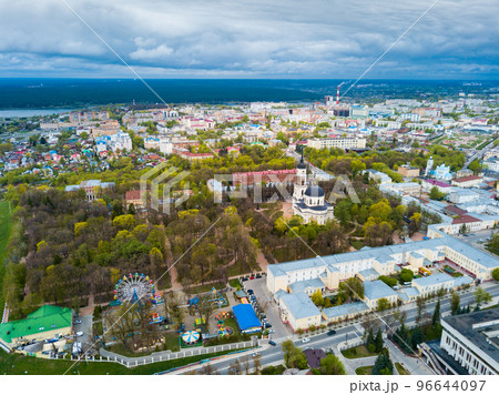 Aerial view of Kaluga with Trinity Cathedral 96644097