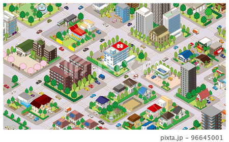 街並みの立体図. 都市の景観.  街並みの立体図. 都市の景観.  96645001