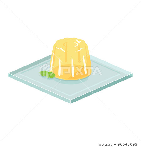 ガラスのプレートに乗ったイエローのゼリーのイラスト 96645099