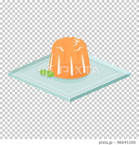 ガラスのプレートに乗ったグリーンのゼリーのイラスト 96645100