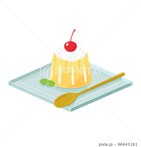 ガラスのプレートに乗ったイエローのゼリーのイラスト 96645161