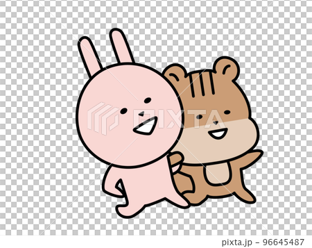 Rabbit Squirrel character walking arm in arm 96645487