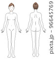 女性の裸体全身図 正面と背面 黒線画 イラスト 脱毛/エステ/ダイエット 96645769