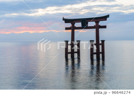白鬚神社 琵琶湖 朝日 湖中大鳥居 白鬚神社 琵琶湖 朝日 湖中大鳥居 96646274