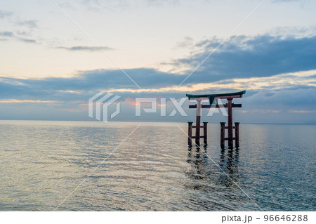 白鬚神社 琵琶湖 朝日 湖中大鳥居 白鬚神社 琵琶湖 朝日 湖中大鳥居 96646288