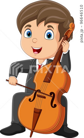 Cartoon little boy playing a cello 96646510