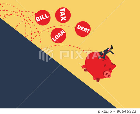 Businessman rides a piggy bank to escape the financial crisis. Businessman rides a piggy bank to escape the financial crisis. 96646522