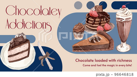 Facebook post template with chocolate dessert concept,watercolor style Facebook post template with chocolate dessert concept,watercolor style 96646818