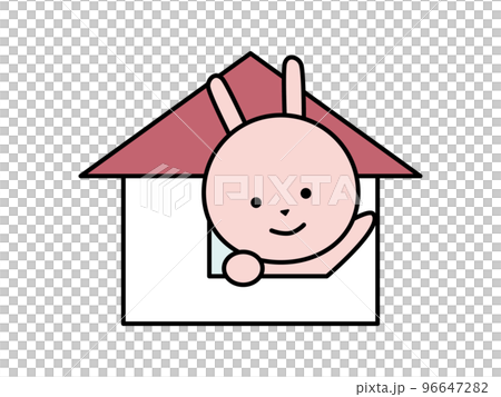 Rabbit character waving from home Rabbit character waving from home 96647282