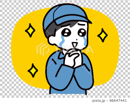 A young man in work clothes crying with joy (upper body) A young man in work clothes crying with joy (upper body) 96647441