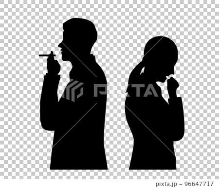 タバコを吸うサラリーマンと咳き込む女性のシルエットイラスト タバコを吸うサラリーマンと咳き込む女性のシルエットイラスト 96647717